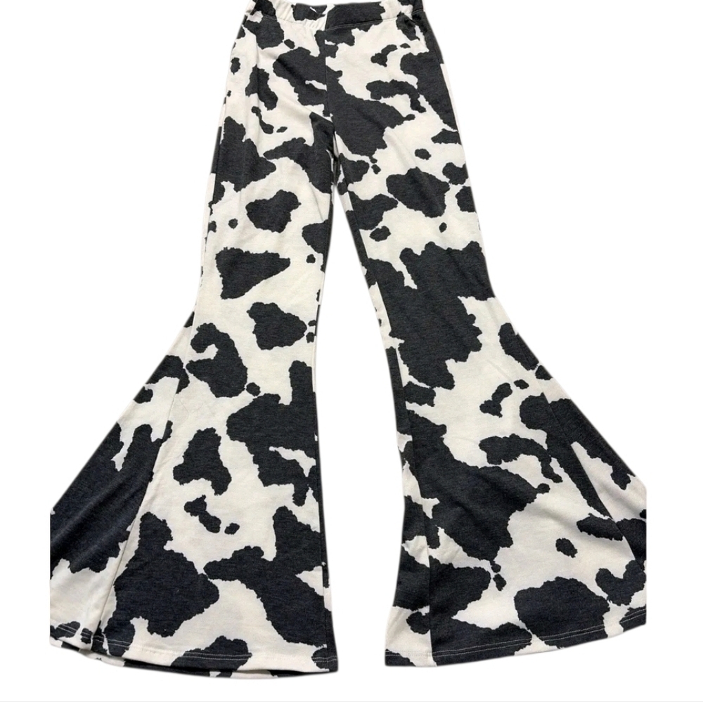 Cow Print Flared High Waisted Pants Western‎ Boho Stretchy Bell Bottom